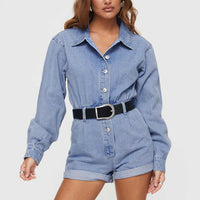 Eisman Long Sleeve Denim Romper Blue