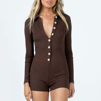 Susie Long Sleeve Romper Brown