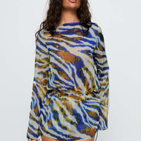 Get Closer Backless Romper Blue Zebra