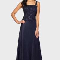 Lace & Satin Gown with 3/4 Sleeve Scalloped Lace Jacket