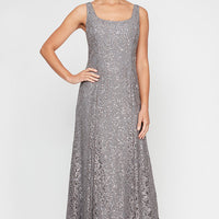 Regular - Sequin Lace Long A-Line Dress with 3/4 Sleeve Illusion Jacket