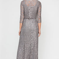 Regular - Sequin Lace Long A-Line Dress with 3/4 Sleeve Illusion Jacket