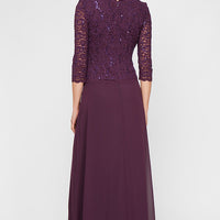 Petite Long Gown with Sequin Lace Bodice & Chiffon Skirt