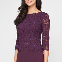 Long Gown with Sequin Lace Bodice & Chiffon Skirt