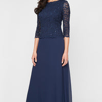 Petite Long Gown with Sequin Lace Bodice & Chiffon Skirt