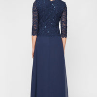 Long Gown with Sequin Lace Bodice & Chiffon Skirt