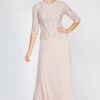 Long Gown with Sequin Lace Bodice & Chiffon Skirt