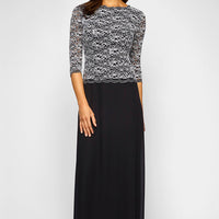 Lace & Chiffon Gown with Scalloped Hem Detail