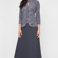 Petite Glitter Jacquard Knit Jacket Dress with Mandarin Neckline