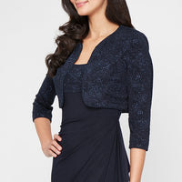 Glitter Jacquard Knit & Matte Jersey Gown with Bolero Jacket