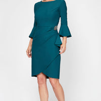 Regular - Contour Cocktail Dress with Bell Sleeves & Embellished Hip