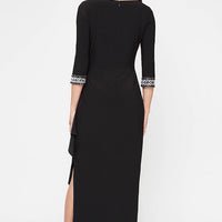Jersey Dress with Keyhole Cutout Neckline and Embellished Sleeves/Neckline