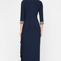 Jersey Dress with Keyhole Cutout Neckline and Embellished Sleeves/Neckline