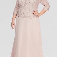 Plus Long Gown with Sequin Lace Bodice & Chiffon Skirt