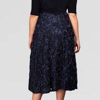 Plus Tea-Length Lace & Jersey Cocktail Dress with Full Rosette Lace Skirt and Tie Belt
