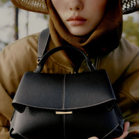 Mokki Mini - Textured Black with Ecru Stitching