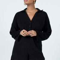 Kegan Long Sleeve Terry Romper Black
