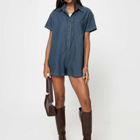 Dottey Denim Romper Dark Wash