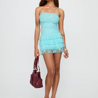 So Gorgeous Strapless Frill Playsuit Blue