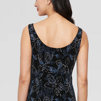 Plus 3/4 Sleeve Printed Glitter Slinky Knit Twinset with Scoop Neck Tank and Hook Neck Closure Jacket