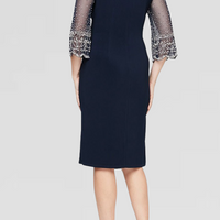 Short Matte Jersey Surplice Neckline Dress with Knot Front Detail & Embellished Sleeves