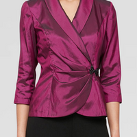 Plus 3/4 Sleeve Taffeta Blouse with Collar and Decorative Side Closure