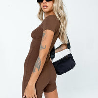 Sara Short Sleeve Romper Brown