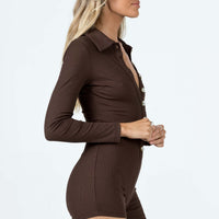 Susie Long Sleeve Romper Brown