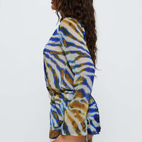 Get Closer Backless Romper Blue Zebra