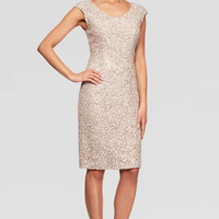 Petite Short V-Neck Sheath Dress With Cap Sleeves and Cording Detail