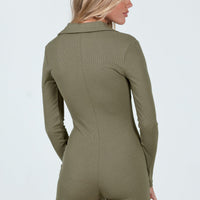 Susie Long Sleeve Romper Khaki
