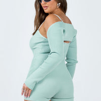 Noelene Bolero Knit Romper Blue