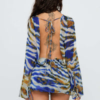 Get Closer Backless Romper Blue Zebra