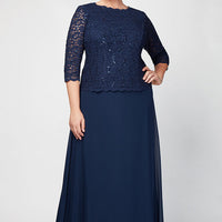Plus Long Gown with Sequin Lace Bodice & Chiffon Skirt