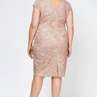 Plus Cap Sleeve Embroidered Sequin Lace Dress