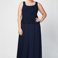 Plus Glitter Jacquard Knit Jacket Dress with Mandarin Neckline
