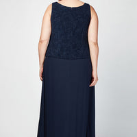 Plus Glitter Jacquard Knit Jacket Dress with Mandarin Neckline