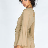 Aiken Long Sleeve Beige Romper