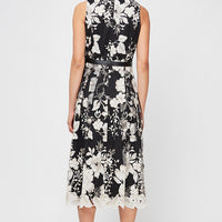 Sleeveless Embroidered Party Dress with Full Skirt & Satin Tie Belt