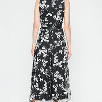 Regular - Sleeveless Embroidered Stretch Tulle Dress with High/Low Hem & Tie Belt