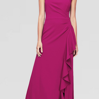 Regular - Long Square Neck Dress with Cascade Ruffle Detail