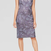 Regular - Short Embroidered Tulle Sheath Cocktail Dress with Illusion Cap Sleeves and V-Neckline