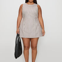 Yumiko Romper Brown Stripe Curve
