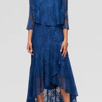 Tea-Length Chiffon Jacket Dress with High/Low Tulip Hem Skirt