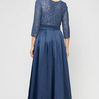 Sequin Lace Party Dress with Satin Skirt & Ribbon Belt