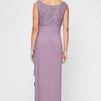 Petite Long Empire Waist Bolero Jacket Dress With Open Jacket, Scoop Neck Bodice and Cascade Detail Skirt
