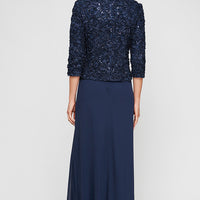 Petite Empire Waist Dress With Open Soutache Jacket