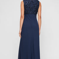 Long Empire Waist Dress With Open Soutache Jacket
