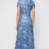 Petite Soutache A-Line Dress with Short Sleeves and Illusion Neckline