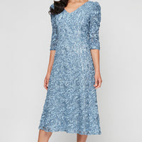 Regular - V-Neck Soutache Dress with Puff Shoulder Detail